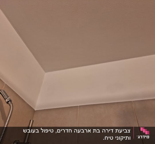 פינת תקרה צבועה בלבן עם קיר צבוע